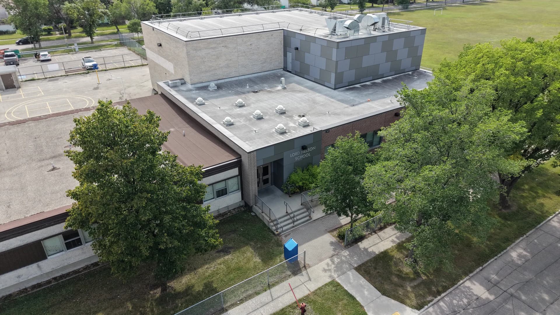 Aerial view of Lord Nelson School in Winnipeg, the site of the daycare conversion